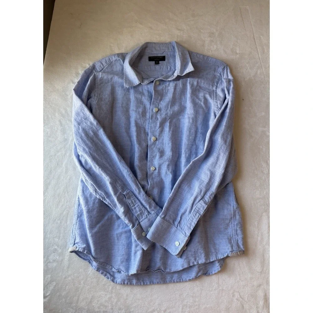 Banana Republic Light Blue Linen Blend Dress Shirt Men's XL Long Sleeve Formal